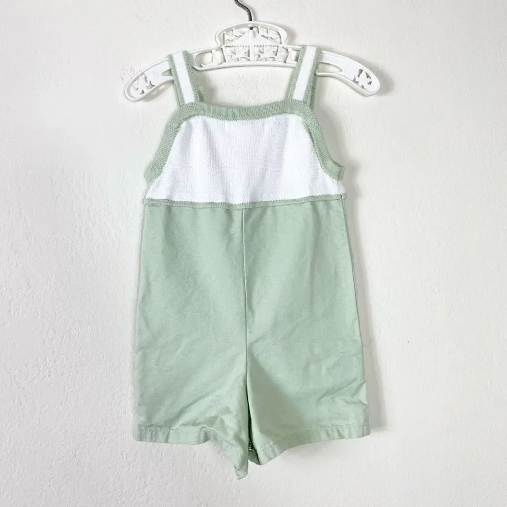 Janie & Jack Green & White Elephant Embroidered Overall One Piece 3-6M